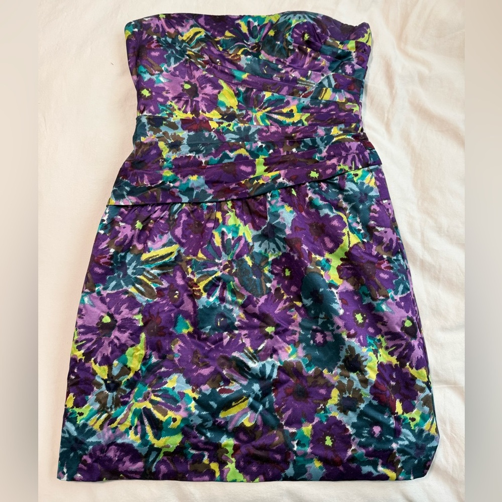 BCBG Max Azria Strapless Floral Mini Dress sz 8